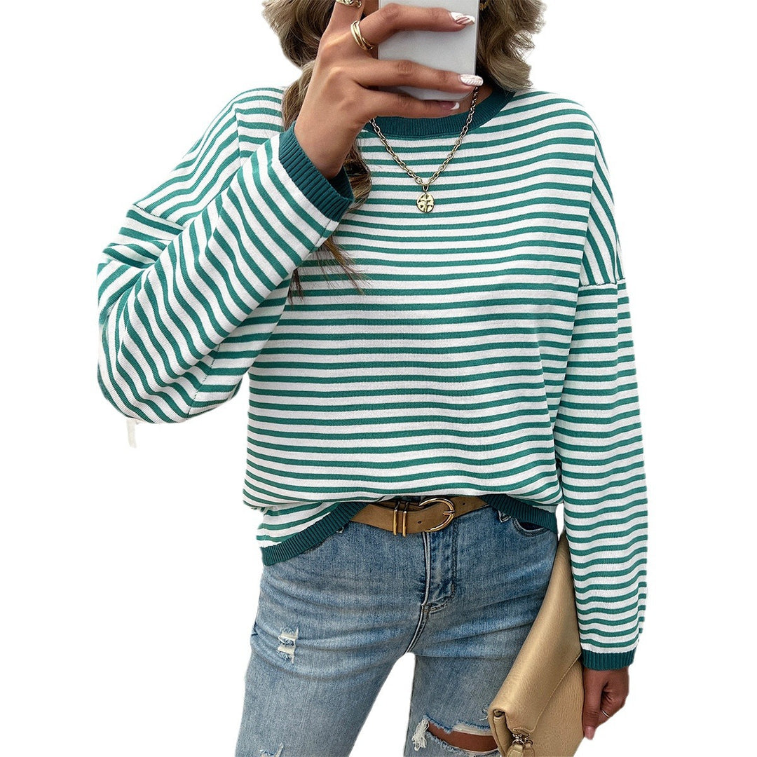 Damen lässiger Streifenpullover mit farbigen Akzenten Drune