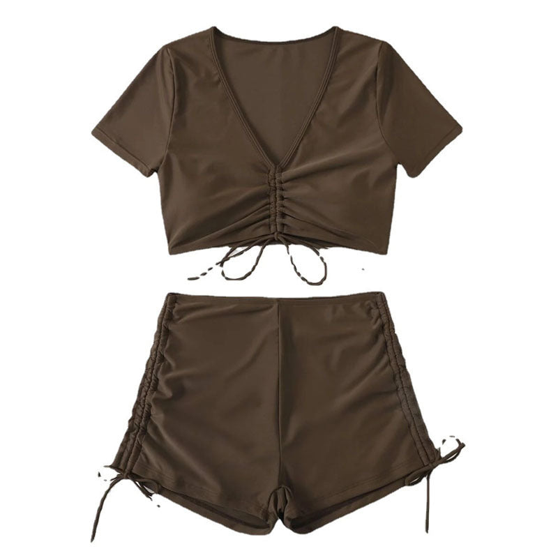 Damen cropped Top mit hohem Bund und Rüschendetails Drune