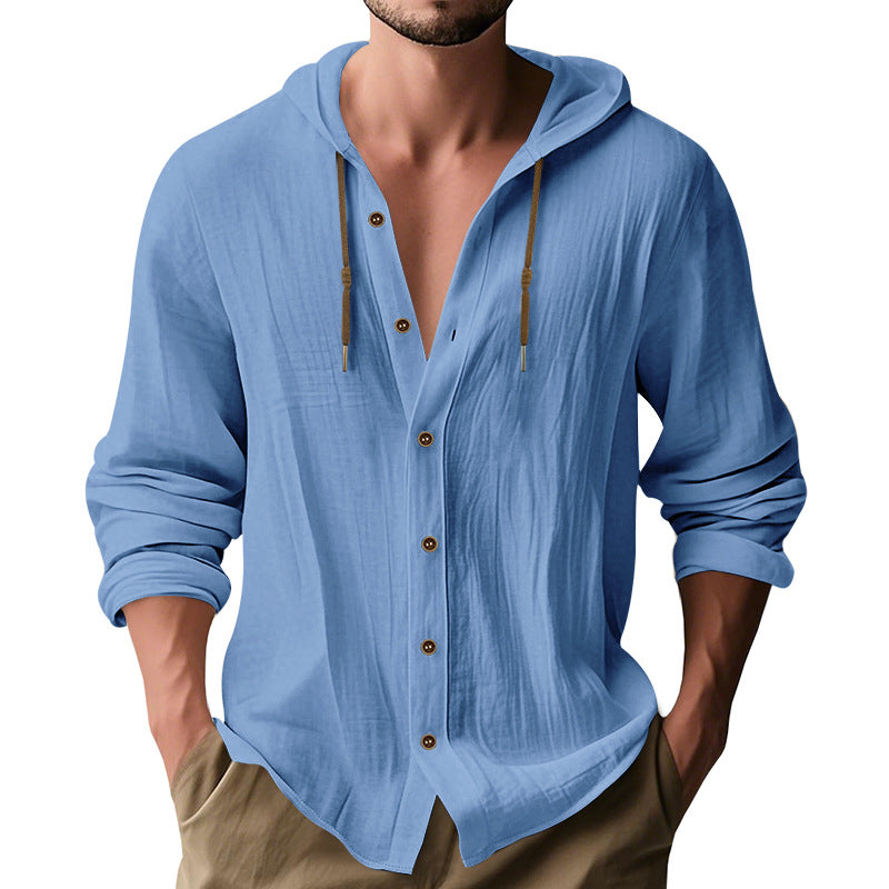 Herren nan leichtes Kapuzenhemdjacke aus Leinenoptik mit durchgehender Knopfleiste Drune