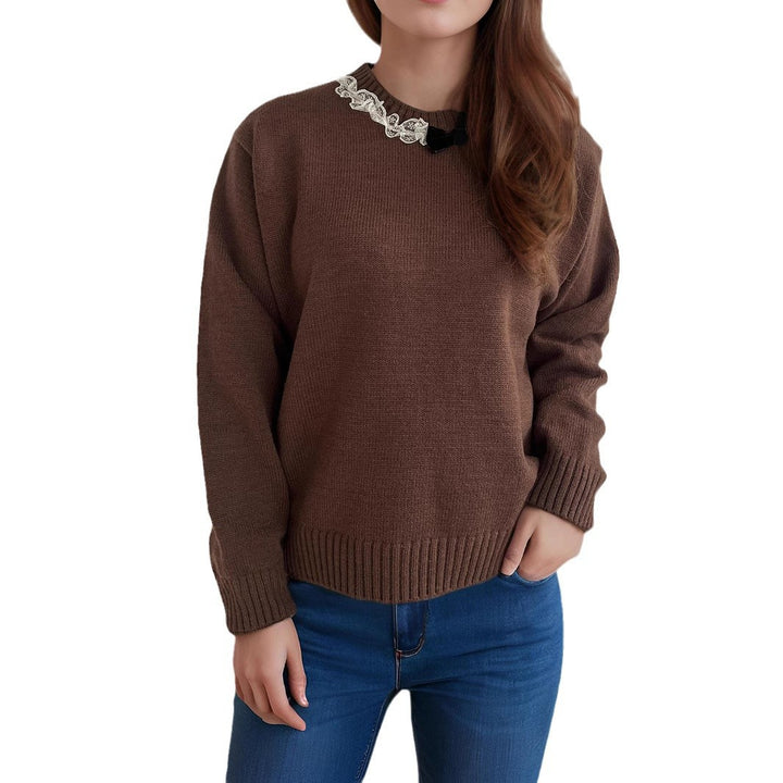 Damen gemütlicher Strickpullover mit Rüschendetails Drune