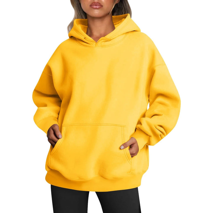 Damen oversized Kapuzenpullover aus weichem Baumwollmix mit praktischen Taschen Drune