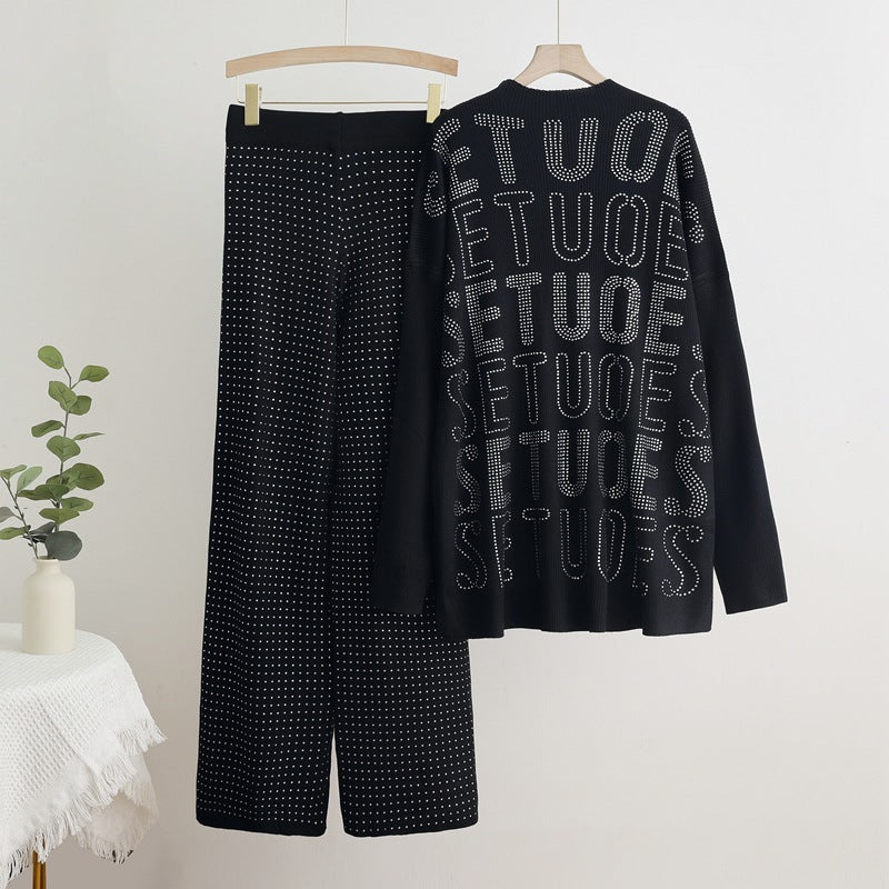 Damen modisches Strick-Loungewear-Set mit glitzernden Details Drune