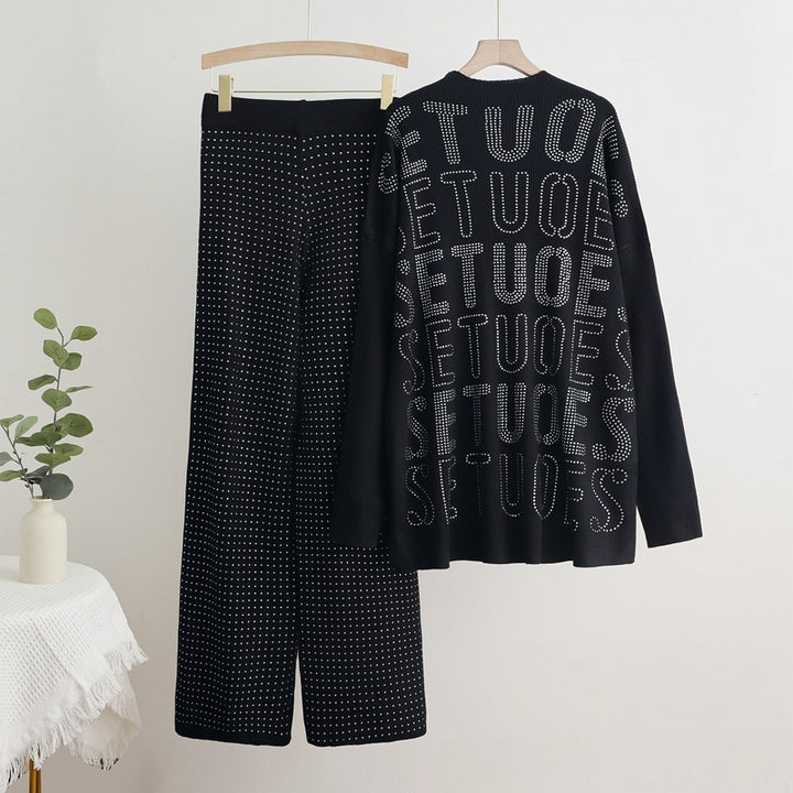 Damen modisches Strick-Loungewear-Set mit glitzernden Details Drune