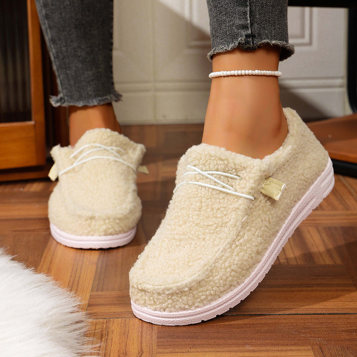 Damen Gefütterte Teddy-Fleece‑Hausschuhe mit gepolstertem Komfortfußbett und rutschfester Gummisohle Drune