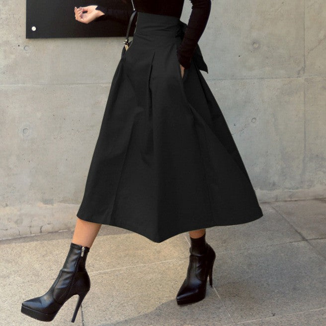 Damen A-Linien Rock mit hoher Taille und Falten Drune