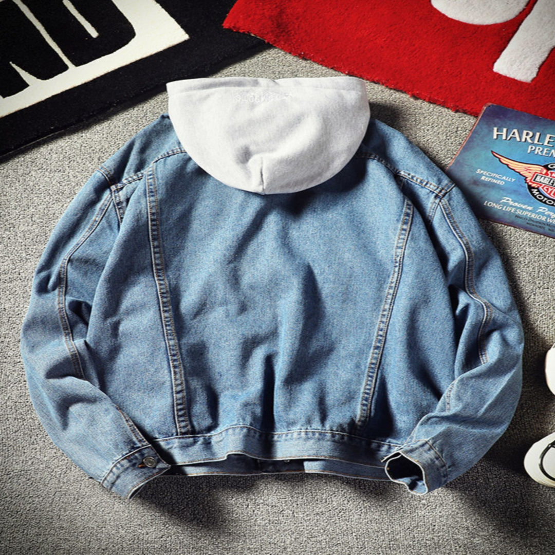 Herren Modische Denimjacke mit Kapuze Drune
