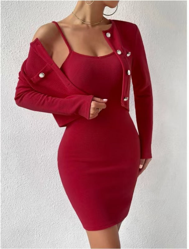 Damen elegantes Jumpsuit-Set mit taillierter Jacke und schimmernden Knöpfen Drune