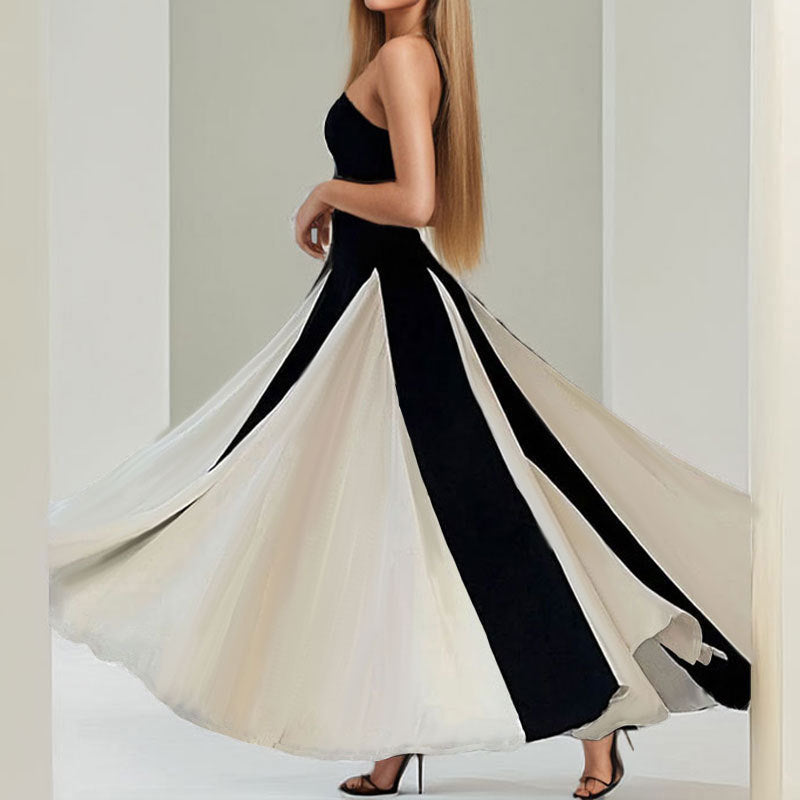 Damen Elegantem Abendkleid mit Herz-Ausschnitt und vertikalen Einsätzen Drune