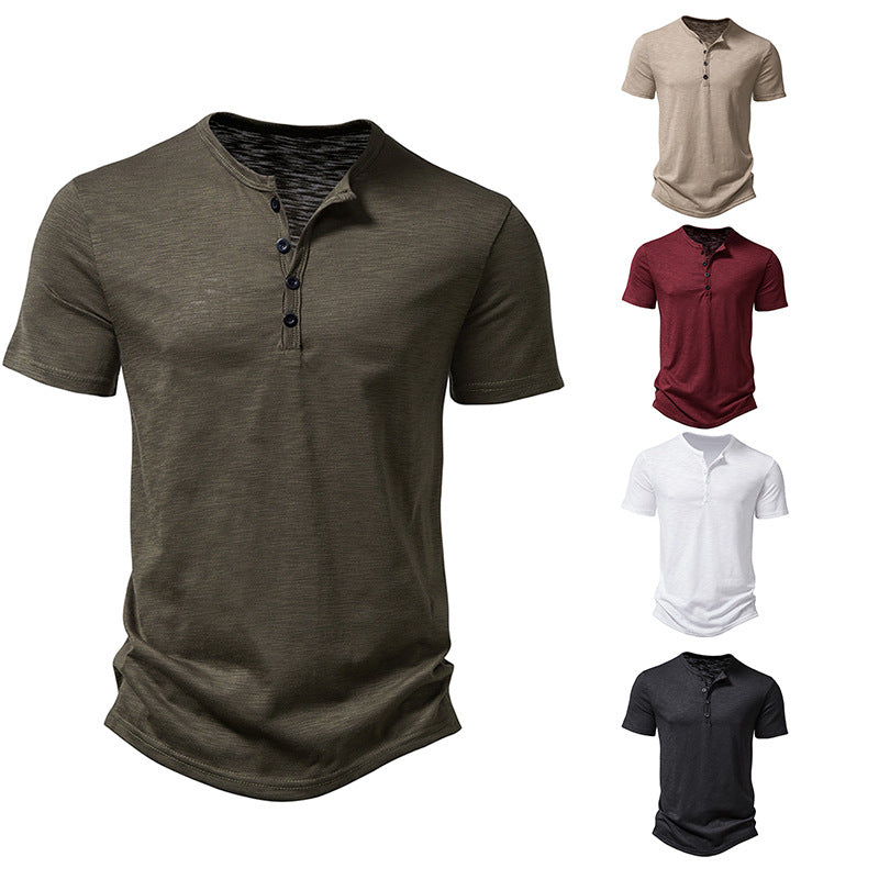 Herren Kurzarm-Henley-Shirt mit klassischem Knopfdesign Drune