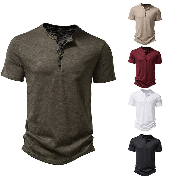 Herren Kurzarm-Henley-Shirt mit klassischem Knopfdesign Drune