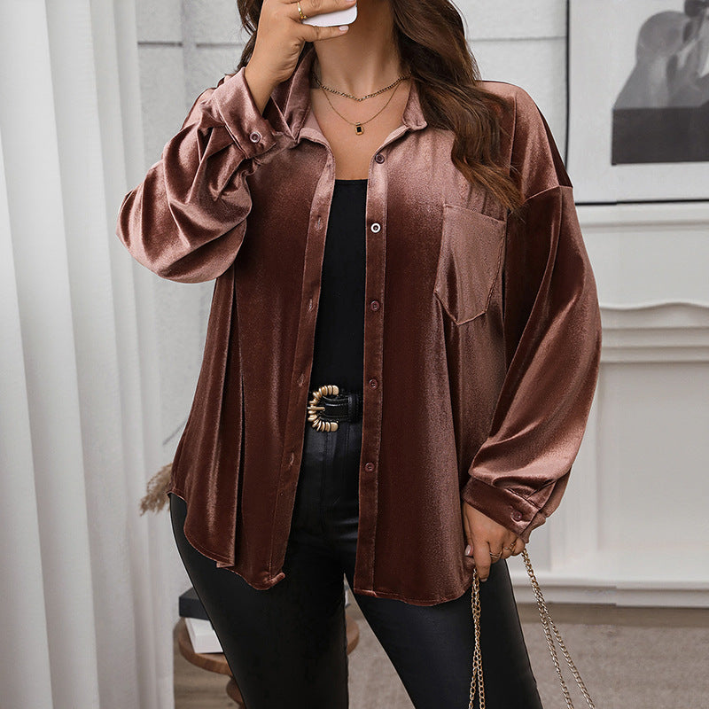 Damen Elegante Satinbluse mit Brusttasche Drune