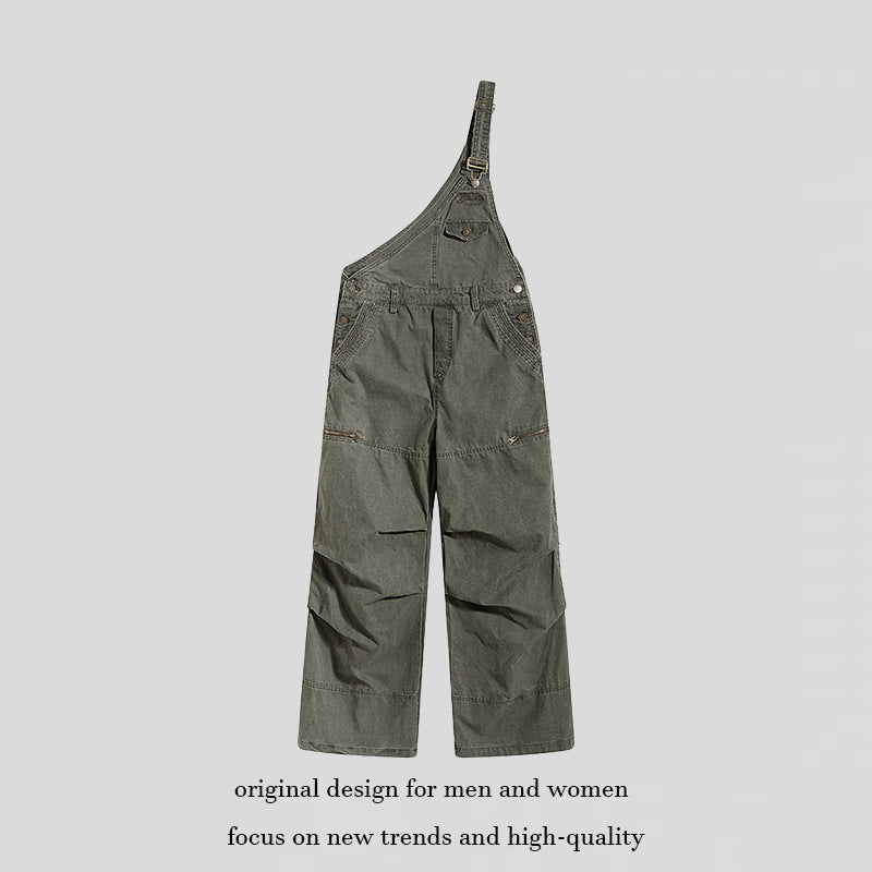 Damen Weite Latzhose mit asymmetrischem Träger und Multi-Taschen Drune