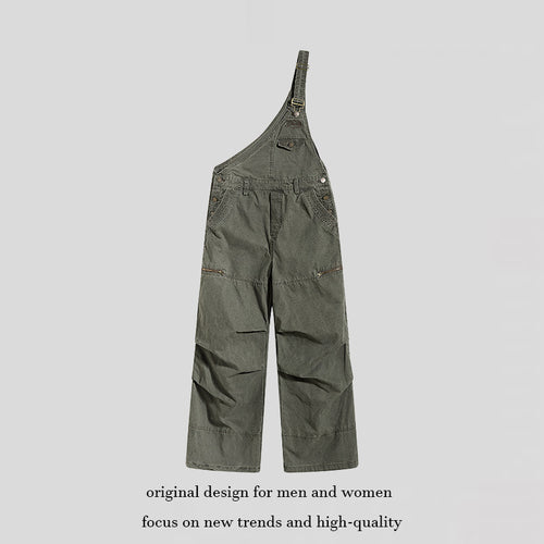 Damen Weite Latzhose mit asymmetrischem Träger und Multi-Taschen Drune