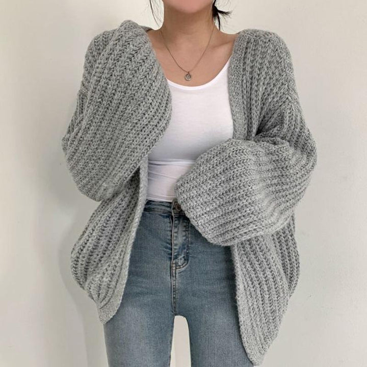 Damen gemütliche Strickjacke mit weit geschnittenem Design und flauschiger Textur Drune