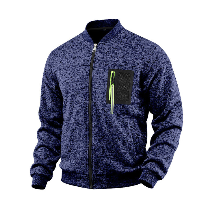 Herren melierte Bomberjacke mit Reißverschluss-Brusttasche und Rippbündchen Drune