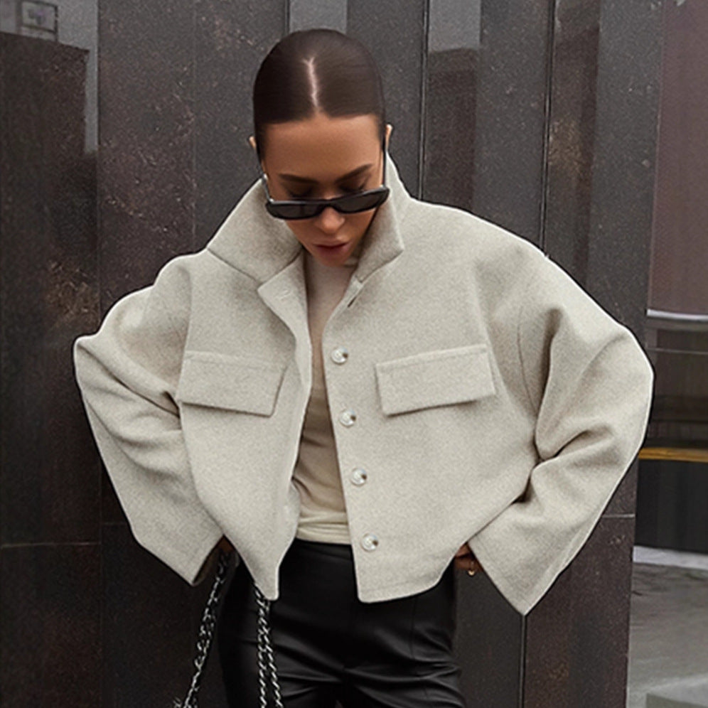 Damen Oversized Wolljacke mit Knopfleiste und praktischen Taschen Drune