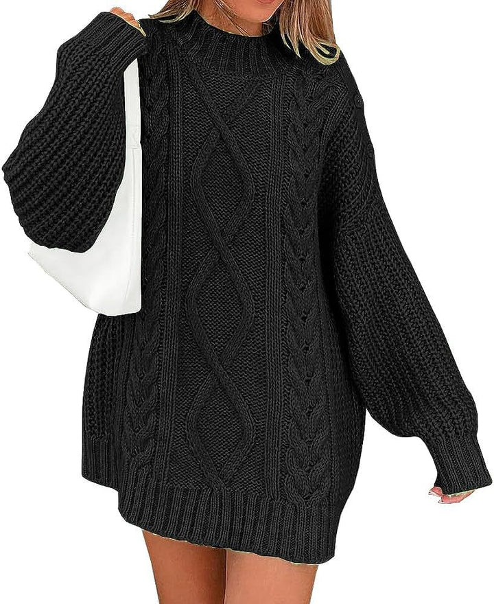 Damen Oversize Strickkleid mit Zopf- und Rippstruktur Drune