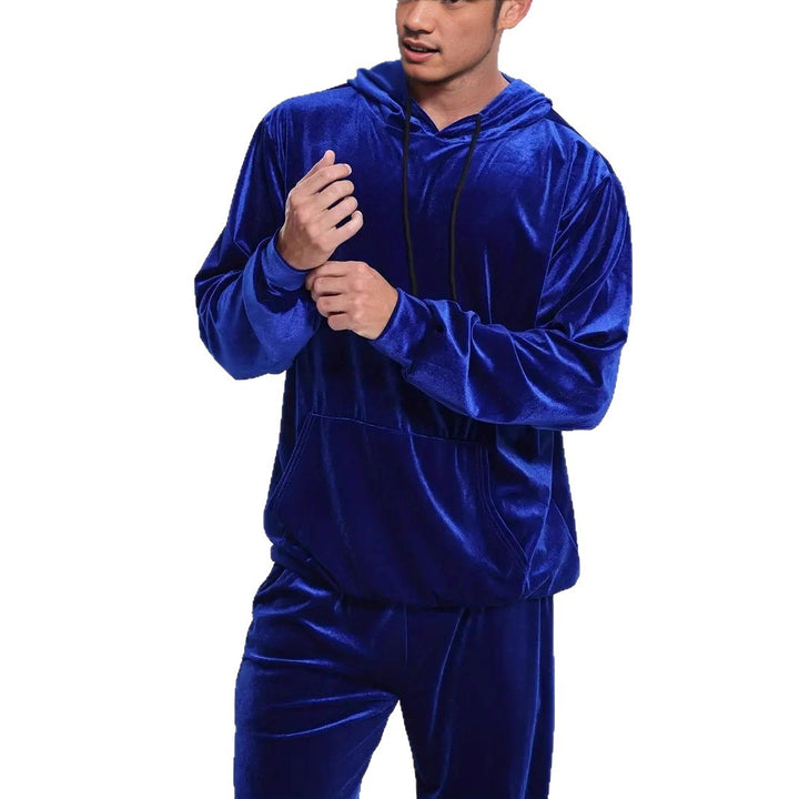 Herren Samt-Trainingsanzug mit Kapuzenpullover und gerader Jogginghose Drune