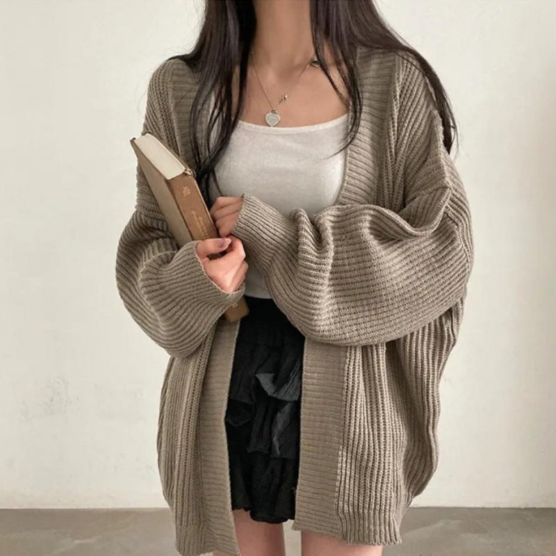 Damen kuschelige Strickjacke mit oversized Ärmeln und feiner Rippstruktur Drune