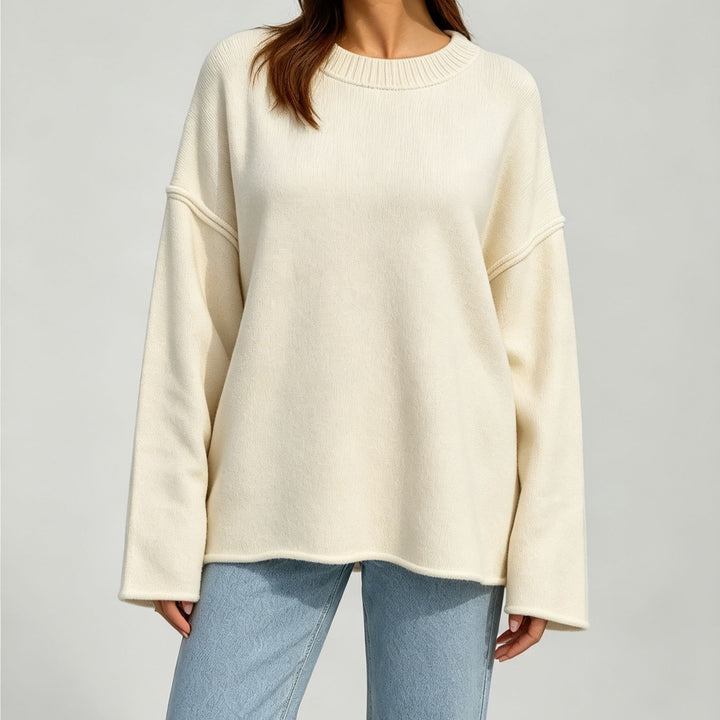 Damen Oversize-Boxy-Pullover mit kurzem Stehkragen und dekorativer Kantennaht Drune
