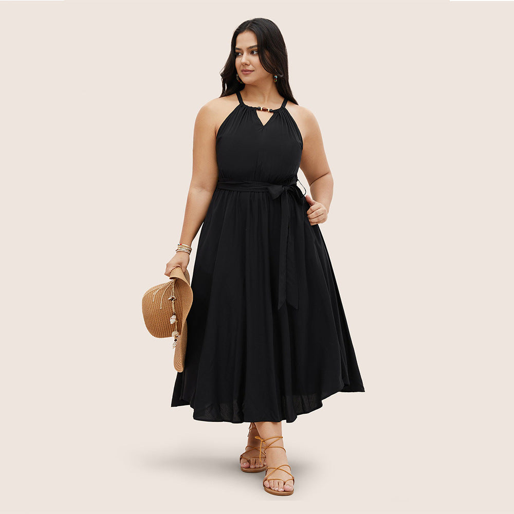 Damen Midikleid mit verstellbarem Träger und elastischem Taillengürtel Drune
