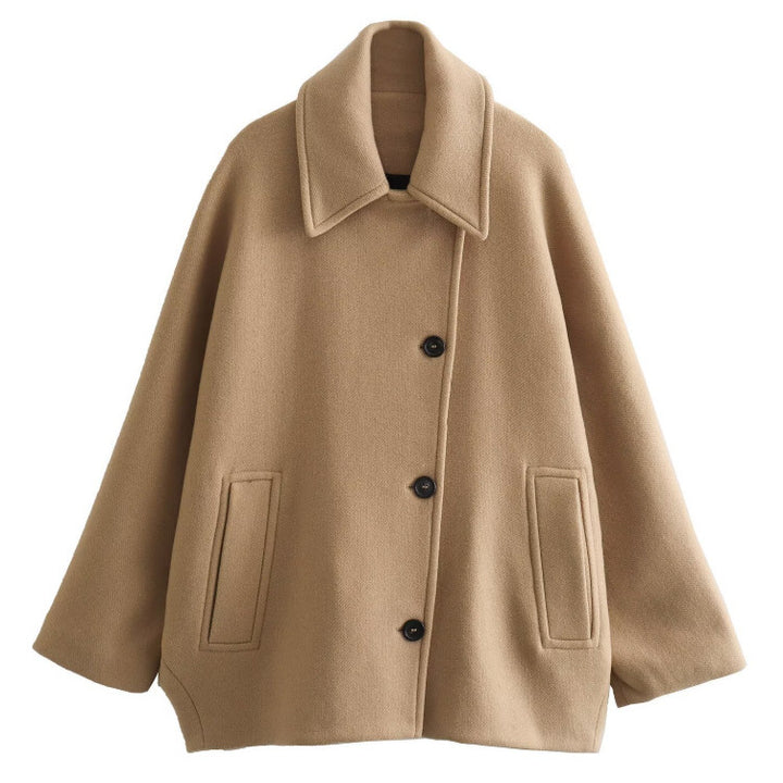 Damen Oversized Wollmix Boxy-Kurzmantel mit Reverskragen und Eingrifftaschen Drune