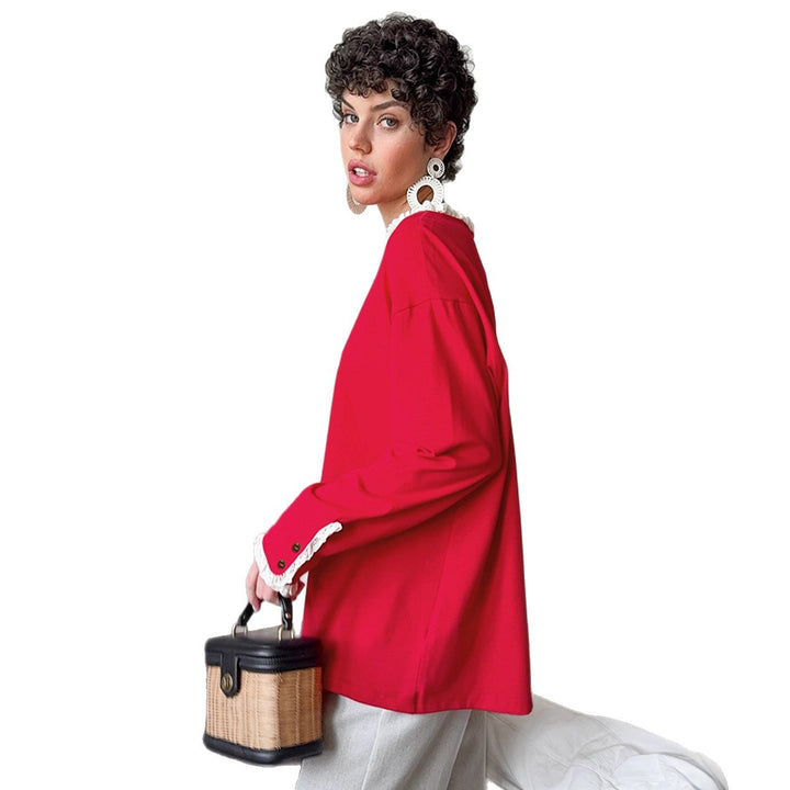 Damen eleganter Oversized-Pullover mit Rüschenärmeln Drune