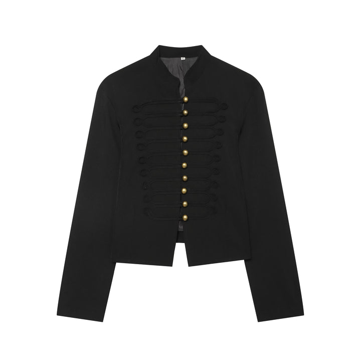 Damen nan kurze Militärinspirierte Jacke mit Stehkragen, dekorativen Kordelverschlüssen und goldfarbenen Zierknöpfen Drune