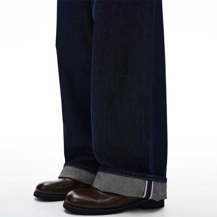 Herren Extraweite Bodenlange Palazzo-Denimhose mit hohem Bund und markanter Saumfaltung Drune