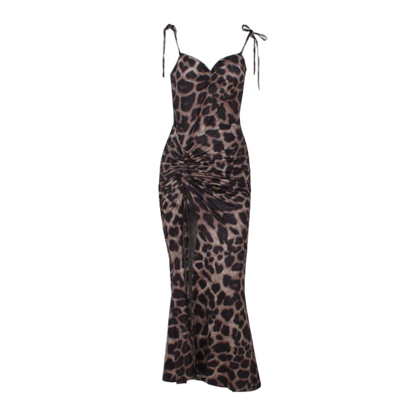 Damen Verspieltes Maxikleid mit aufregendem Leomuster und sexy Schlitz Drune