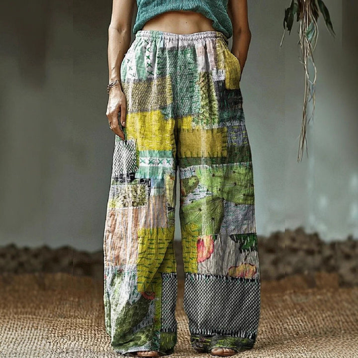 Damen Weite Freizeithose mit ethnischem Patchwork-Muster Drune