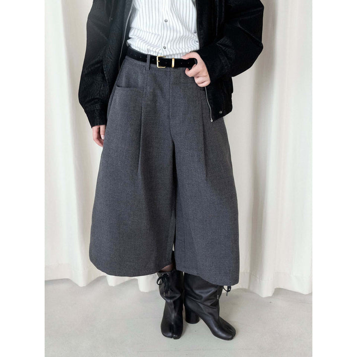 Damen Hochtaillierte Culotte-Hose in Wolloptik mit Bundfalte und weitem Bein Drune
