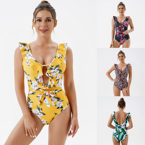 Damen Einteiliger Badeanzug mit verspieltem Rüschendesign Drune