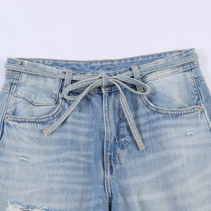 Damen Weite Jeans im Destroyed-Look mit verstellbarem Bund Drune