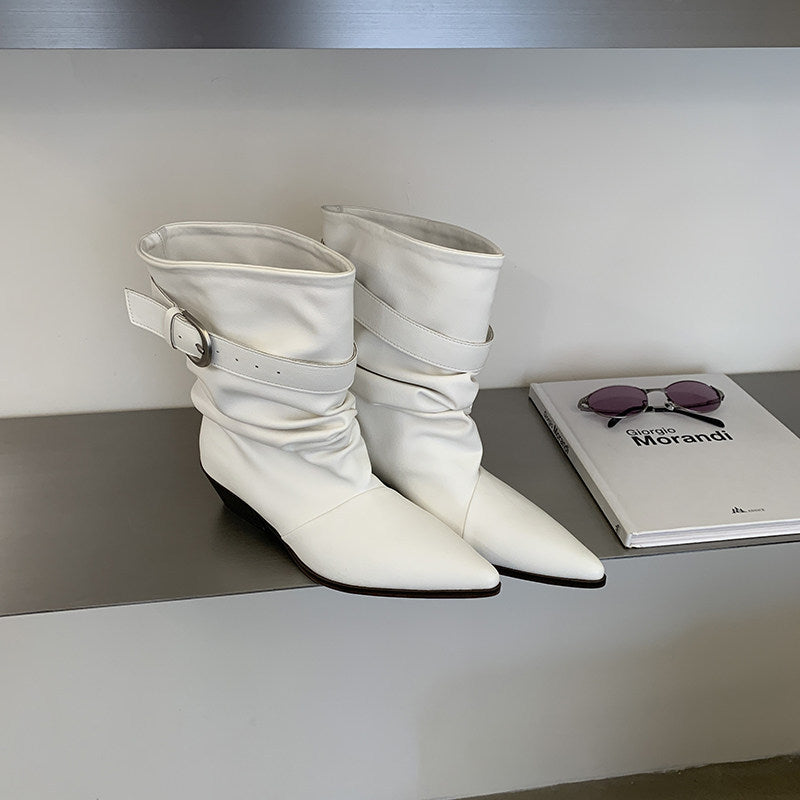 Damen Modische Stiefeletten mit Riemchen und Bequemlichkeitsdetails Drune