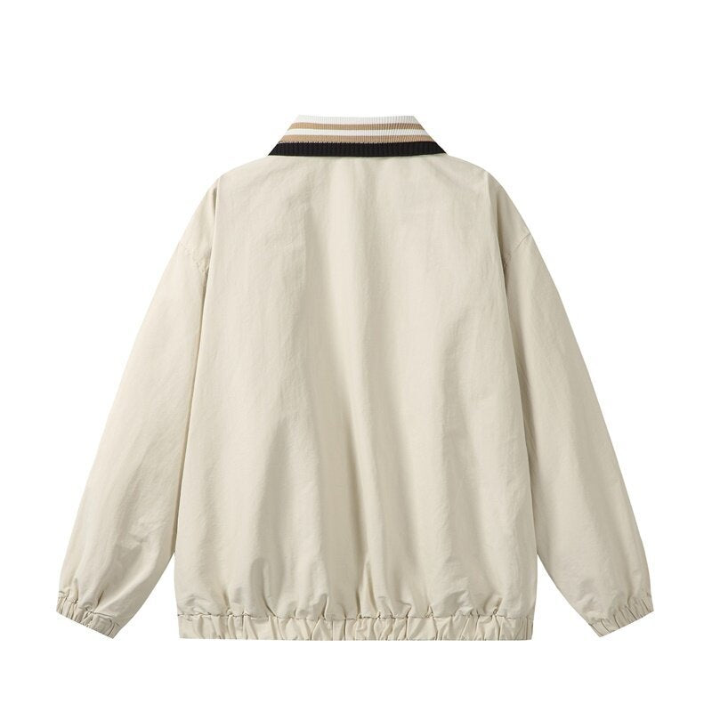 Herren Leichte Harrington‑Style Bomberjacke mit gestreiftem Rippkragen und Druckknopf‑Taschen Drune