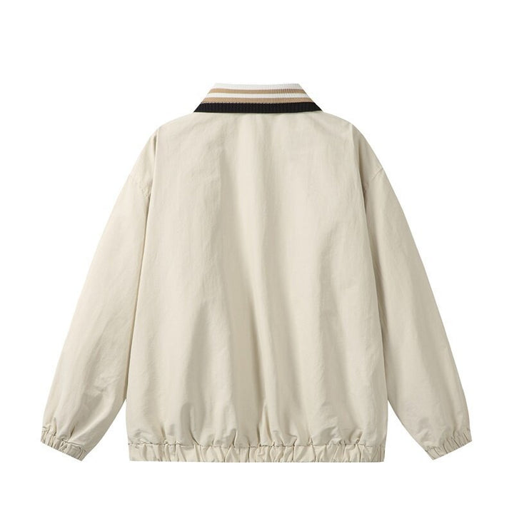 Herren Leichte Harrington‑Style Bomberjacke mit gestreiftem Rippkragen und Druckknopf‑Taschen Drune