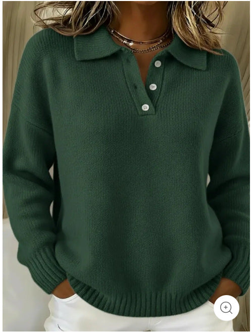 Damen nan kuscheliger Polokragenpullover mit kurzer Knopfleiste und gerippten Bündchen Drune