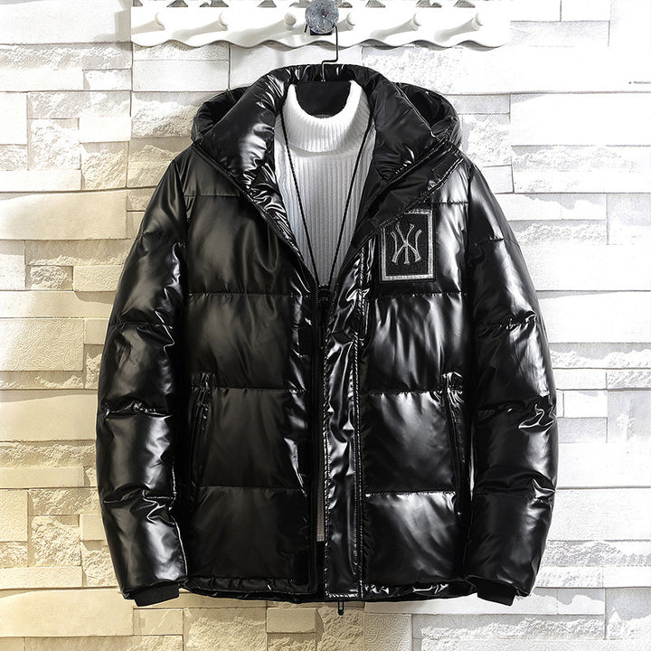 Herren Wattierte Metallic-Steppjacke mit Kapuze und windabweisender Front Drune