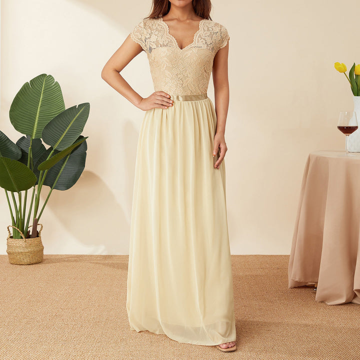 Damen Elegantes Spitzenkleid mit V-Ausschnitt Drune