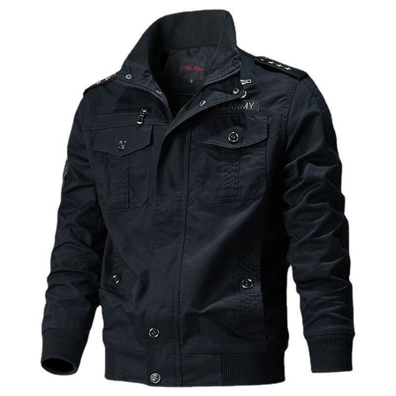 Herren Canvas-Pilotblouson mit Schulterpaspeln, Reißverschlussleiste und Utility-Pattentaschen Drune