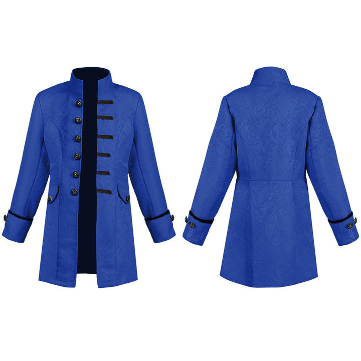 Damen nan taillierter Jacquard-Gehrock mit Stehkragen und dekorativer Knopfleiste Drune