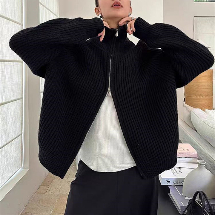 Damen Strickjacke mit angestricktem Reißverschluss und oversized Schnitt Drune