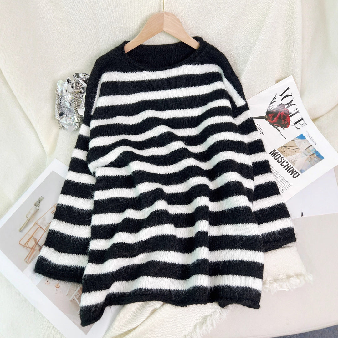 Damen Modischer Streifen Pullover Drune