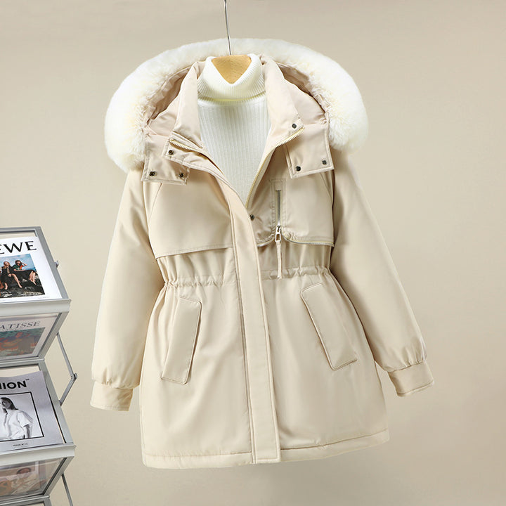 Damen funktionale Winterjacke mit abnehmbarer Kapuze und Kunstfellbesatz Drune