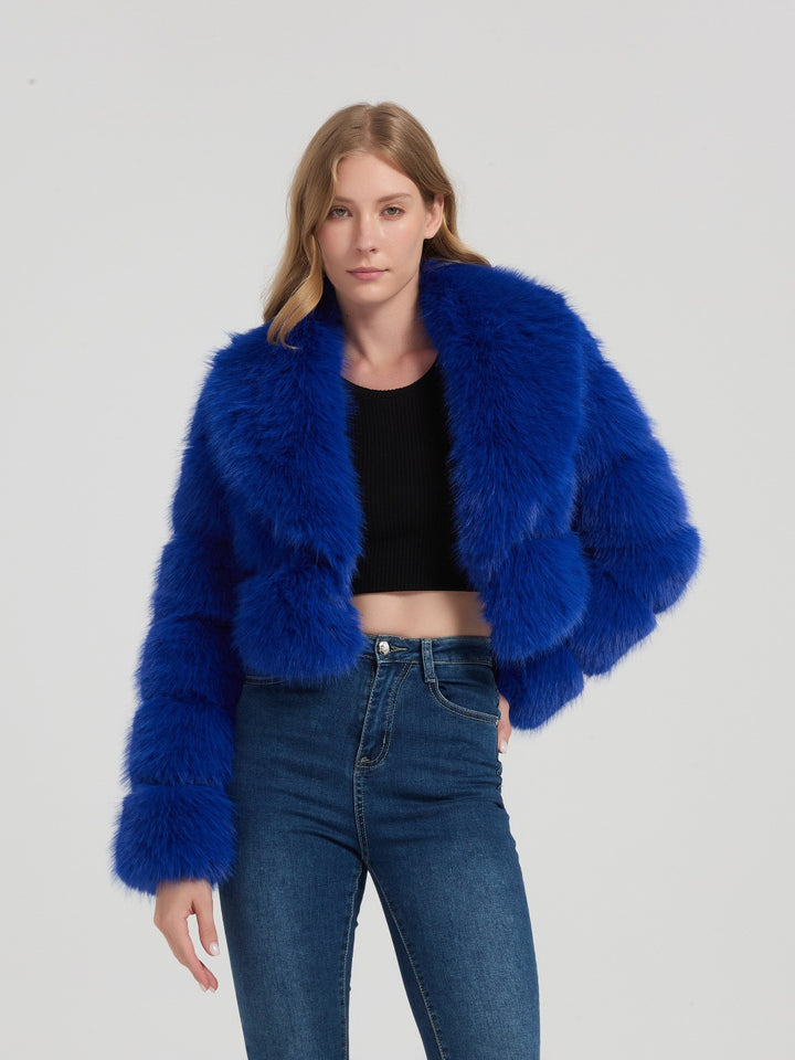 Damen Kurz geschnittene Kunstpelz‑Bolerojacke mit voluminösem Schalkragen Drune