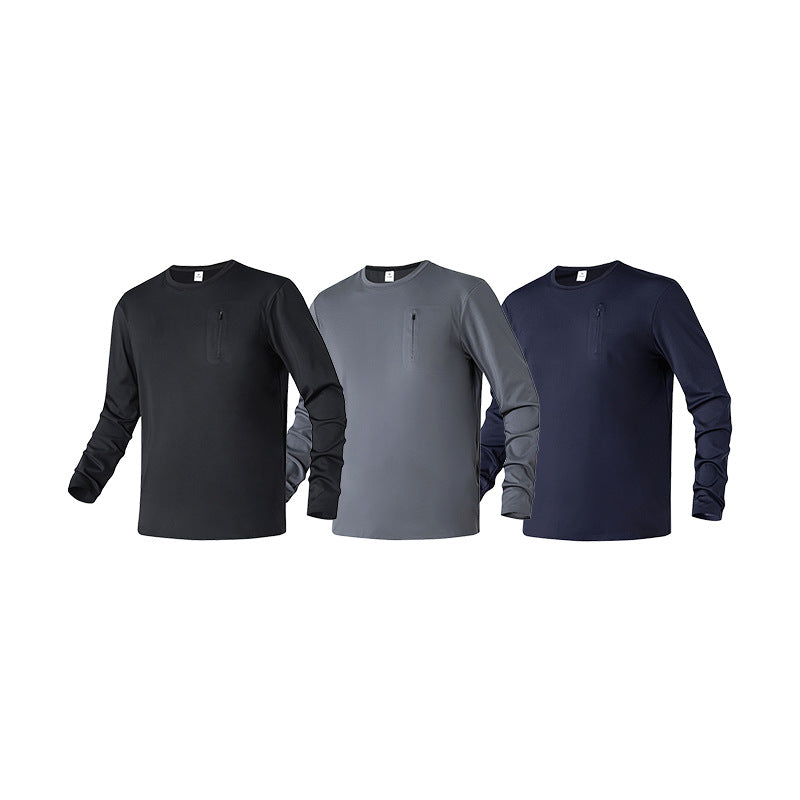 Herren Langarm-Performance-Shirt mit Brust-Reißverschlusstasche Drune