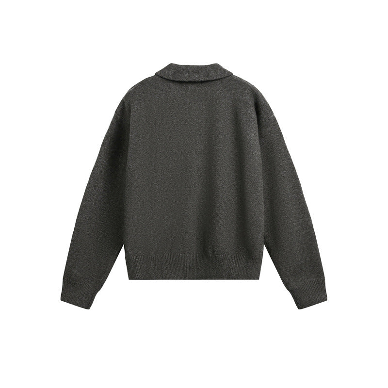 Herren Strick-Zipjacke mit Hemdkragen, Eingrifftaschen und geripptem Saum Drune