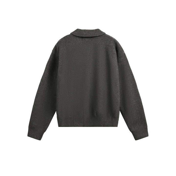 Herren Strick-Zipjacke mit Hemdkragen, Eingrifftaschen und geripptem Saum Drune