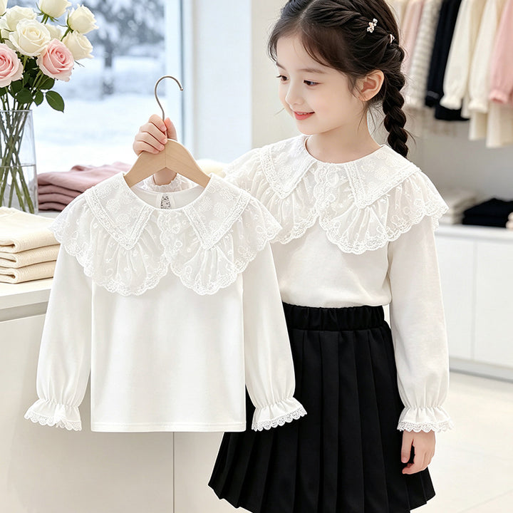 Mädchen Bluse mit elegantem Spitzenkragen und Rüschendetails Drune